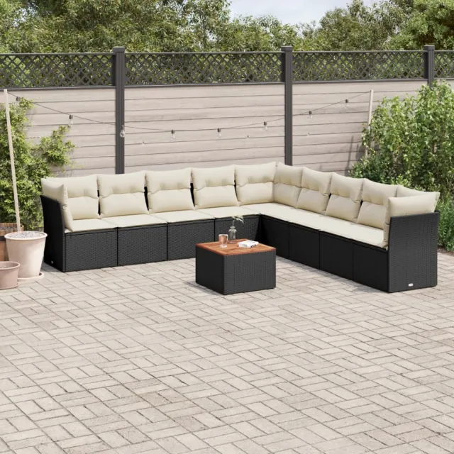 vidaXL 10-delige Loungeset met kussens poly rattan zwart, foto 2