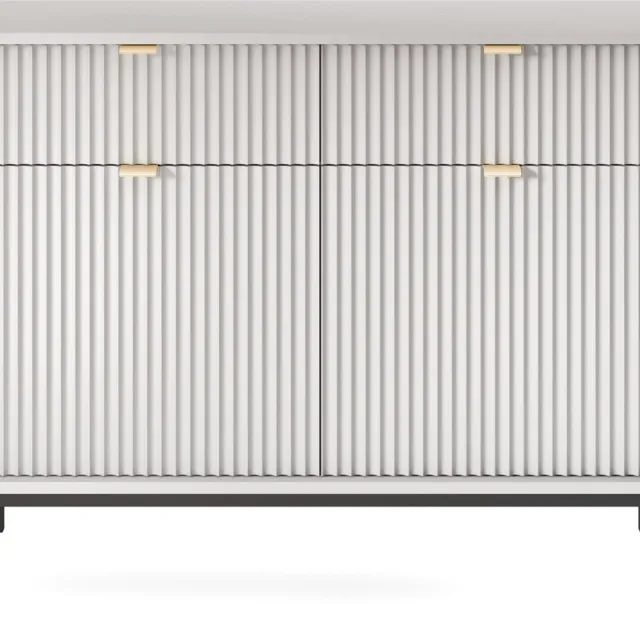 Selsey Vellore - tweedeurs ladekast 104 cm - grijs met gecanneleerde fronten en gouden handgrepen