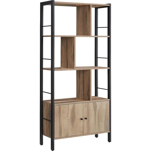 MAZAZU MIRA Home - Boekenkast met deuren - Boekenrek - Vakkenkast - Eiken/zwart - 30x74x154,5 cm Toasted Oak + Black