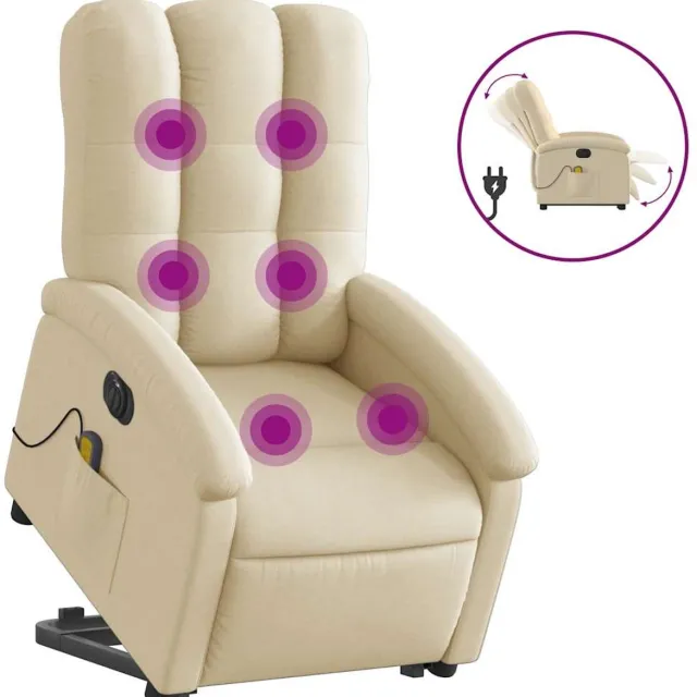vidaXL Sta-op-massagestoel - elektrisch - verstelbaar - stof - crèmekleurig