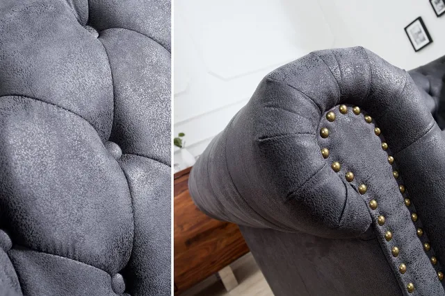 Invicta Interior Chesterfield 2-zitsbank 150 cm antiek grijs microvezel stiksels met veerknopen - 37390 Zie omschrijving