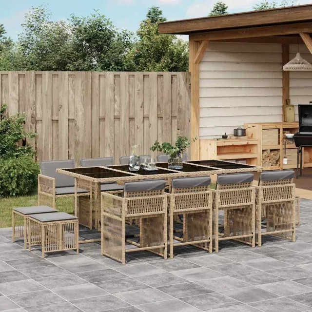 vidaXL 13-delige Tuinset met kussens poly rattan gemengd beige, foto 2