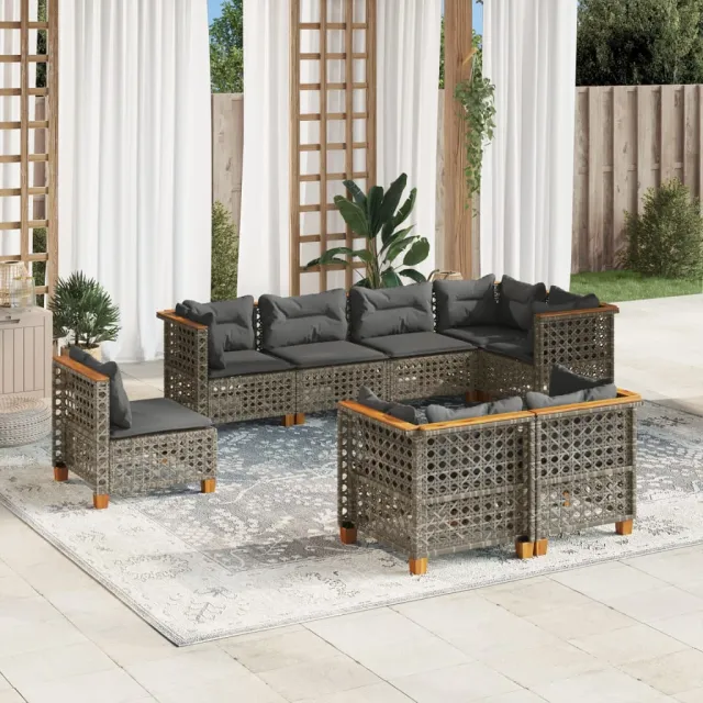 vidaXL 8-delige Loungeset met kussens poly rattan grijs, foto 2