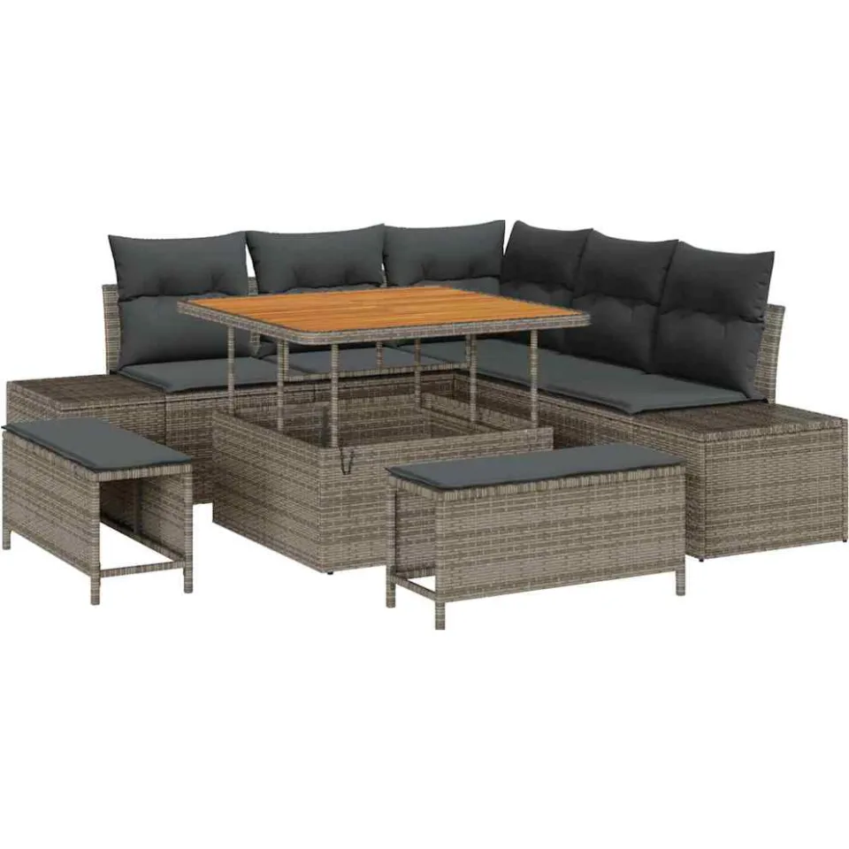 vidaXL Tuinbankenset 8 st Grijs poly rattan, foto 4
