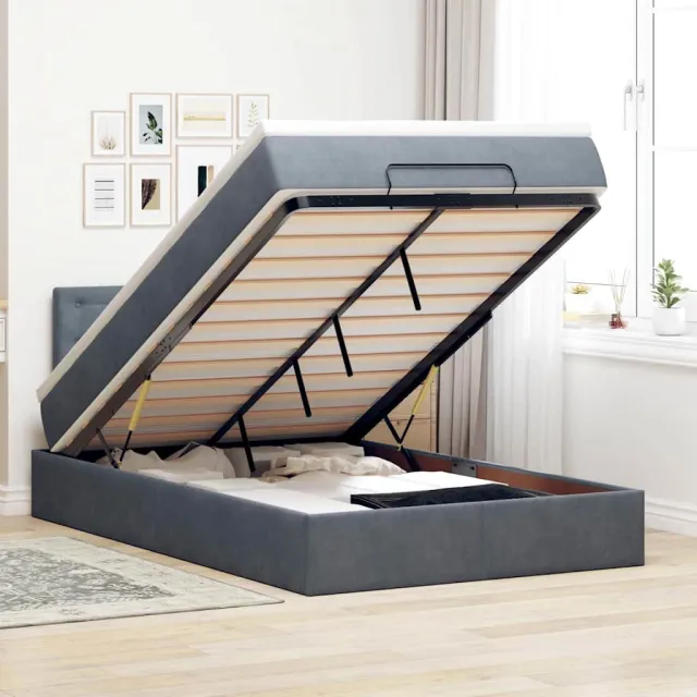 vidaXL Ottoman bed met matras 120x200cm fluweel donkergrijs grijs