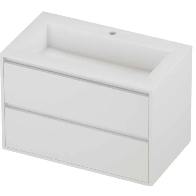 Proline Aristo Badmeubelset Polystone Elegant 1 Kraangat Greeploos 80x46x54 cm Glans Wit Mat White Mat Wit