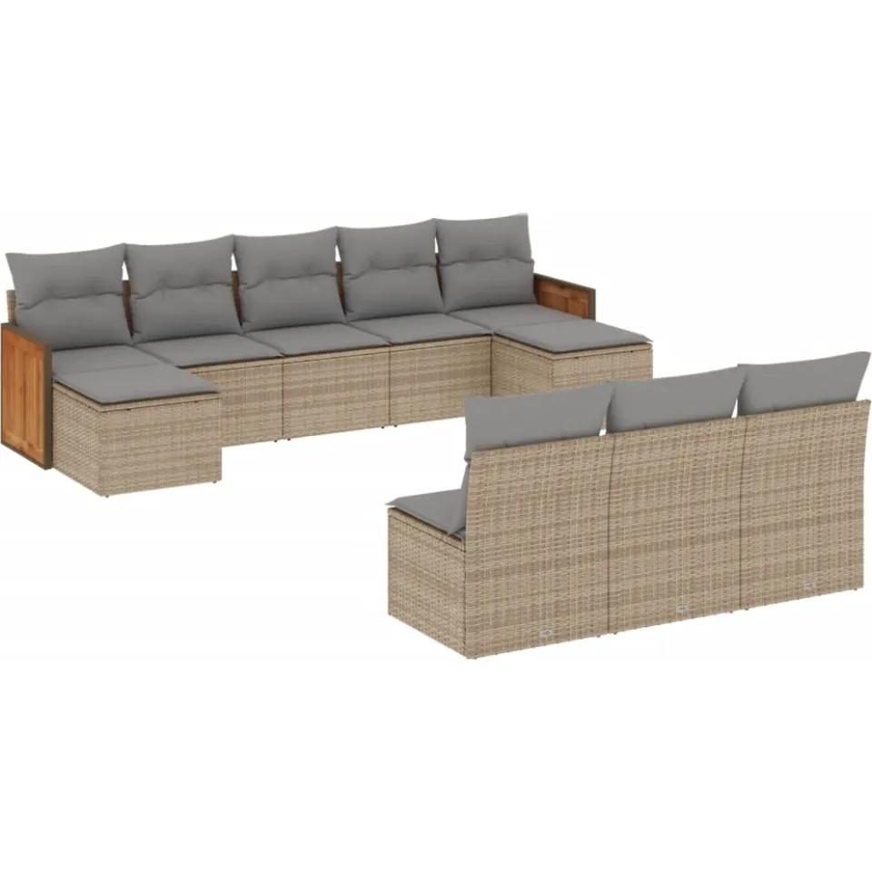 vidaXL 10-delige Loungeset met kussens poly rattan beige, foto 3