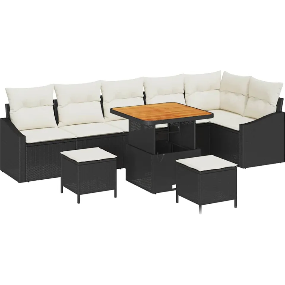 vidaXL Tuinbankenset 9 st Zwart poly rattan