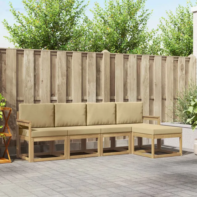 vidaXL Buiten bankenset 5 st 5-zits Wit en Beige
