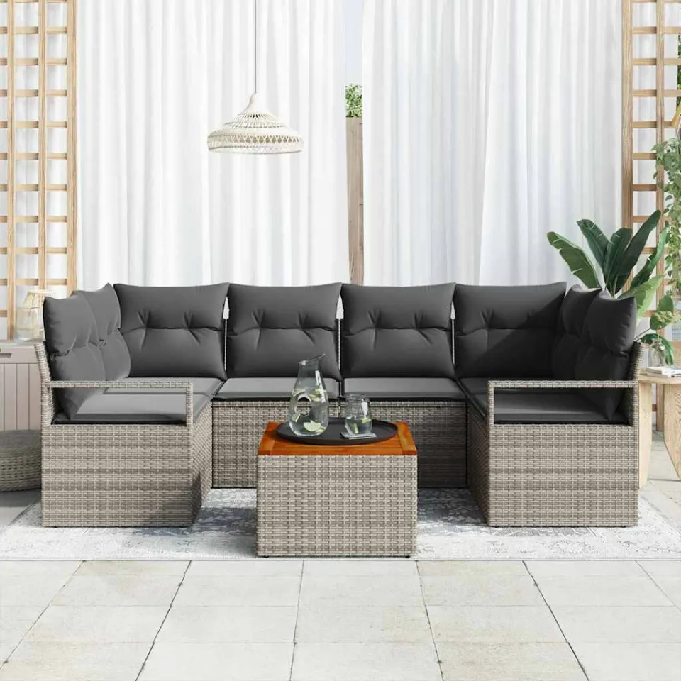 vidaXL Tuinbankenset 7 st Grijs poly rattan, foto 3