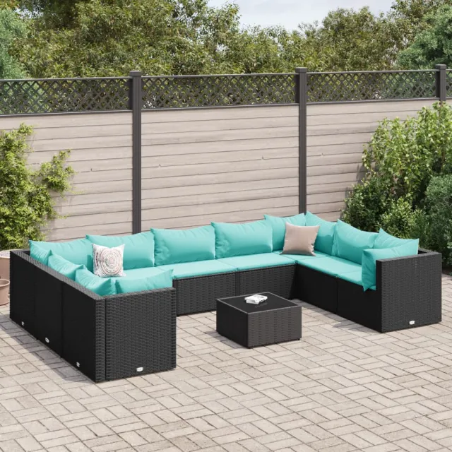 vidaXL 10-delige Loungeset met kussens poly rattan zwart, foto 2