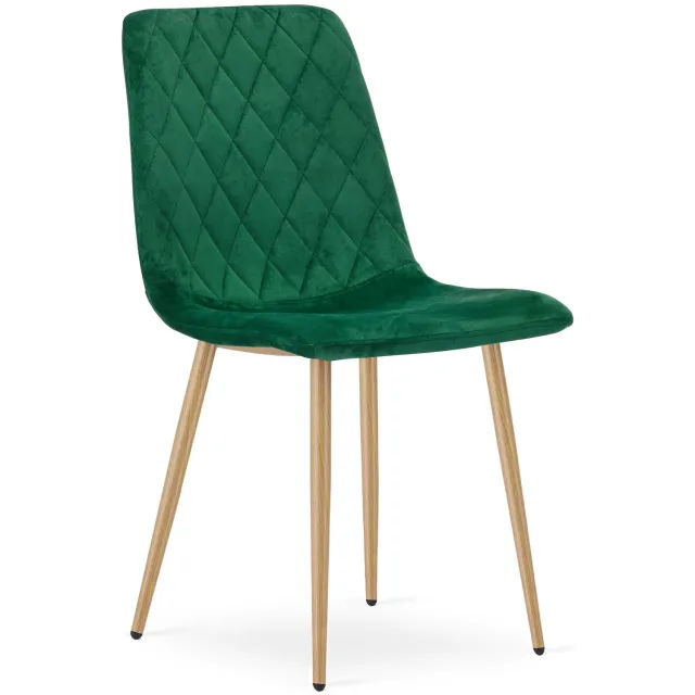 LEOBERT TURIN Eetkamerstoel – Groen Velvet – Houten Poten – Comfortabele Ergonomische Zitting – Modern Design – Velvet Stoel voor Woonkamer, Keuken en Eetkamer – Max. 110 kg