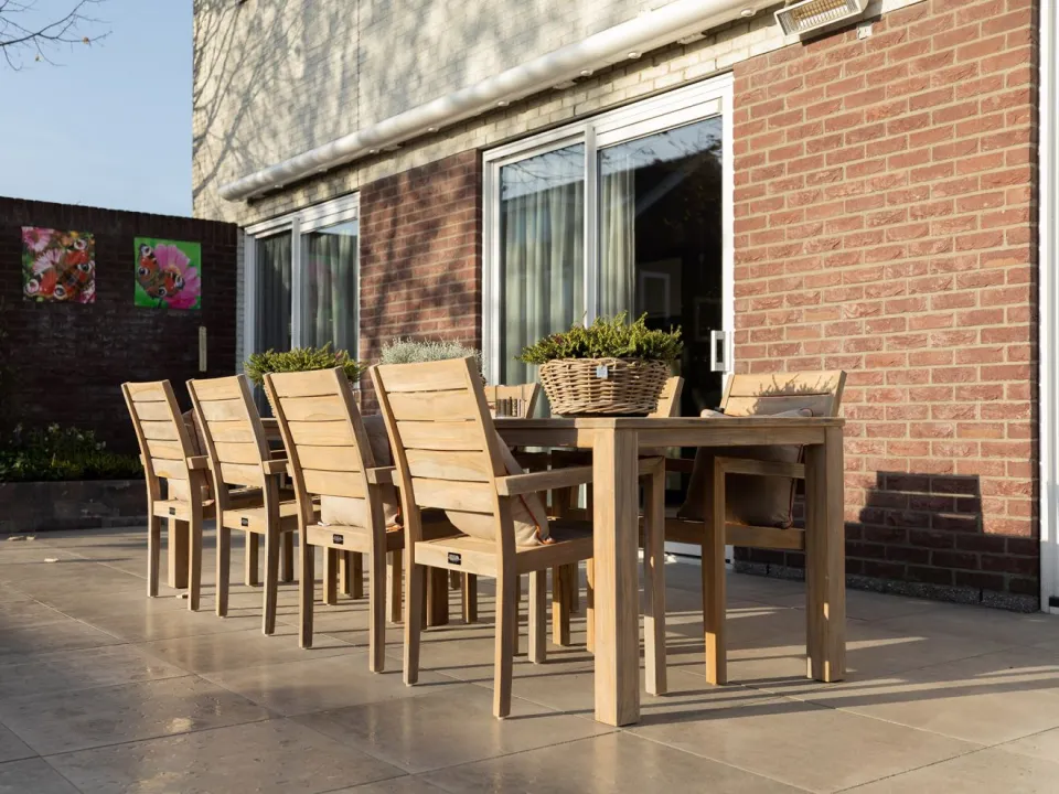 ROUGH Furniture ROUGH-S 300cm dining tuinset 9-delig stapelbaar bruin, foto 4