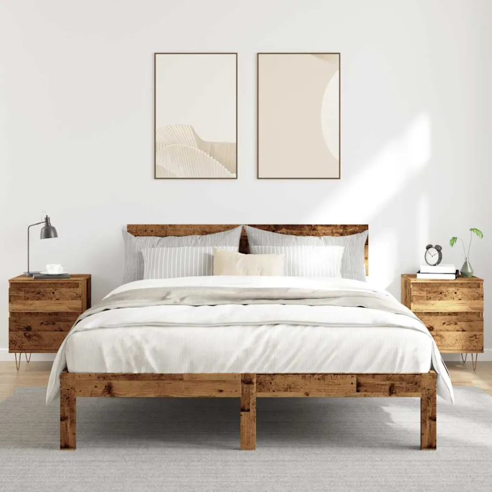 vidaXL Nachtkastjes 2 st 40x35x50 cm bewerkt hout oud houtkleurig bruin, foto 2