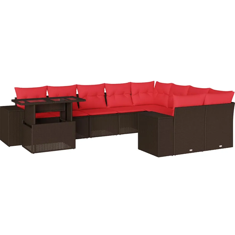 vidaXL 10-delige tuinbankset met kussens, bruin polyrotan, foto 3
