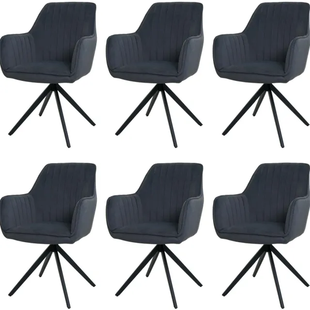 MCW Set van 6 eetkamerstoel MCW-L79, keukenstoel armleuningen, draaibare auto positie stof/textiel ~ antraciet