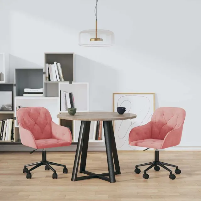 vidaXL Eetkamerstoelen draaibaar 2 st fluweel roze, foto 2