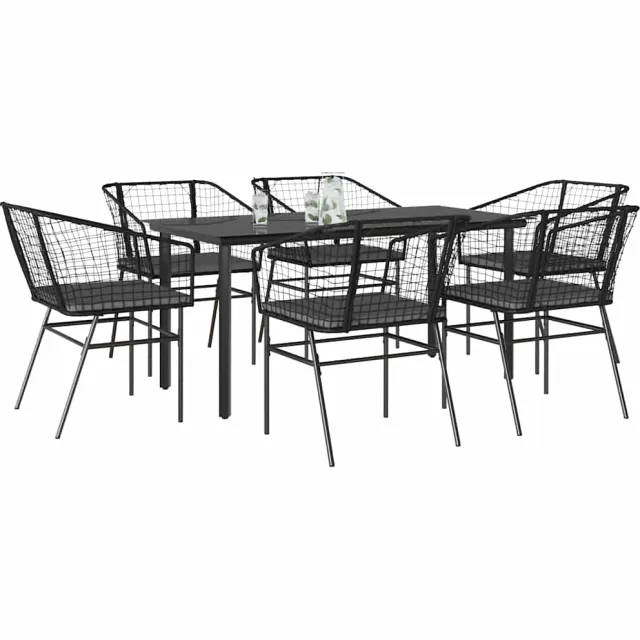 vidaXL 7-delige Tuinset met kussens poly rattan glas zwart, foto 2
