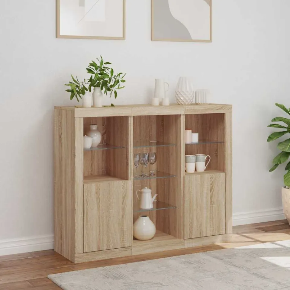 vidaXL Dressoirs met LED-verlichting 3 st bewerkt hout sonoma eiken, foto 4