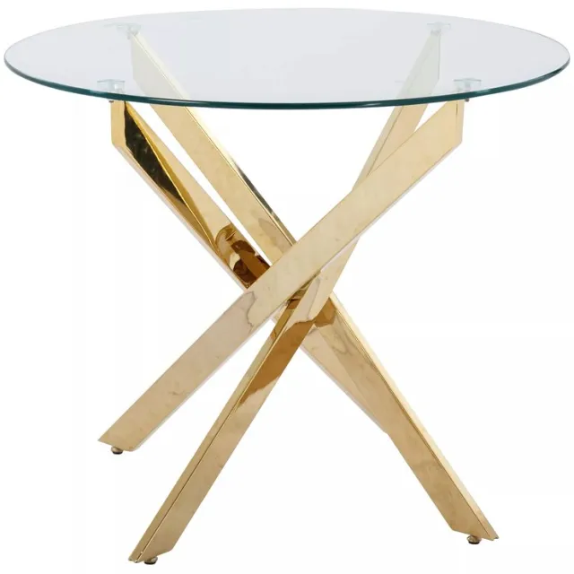 Vente-unique Ronde eettafel - 2 personen - Gehard glas en goudkleurig metaal - Transparant - COSIMA