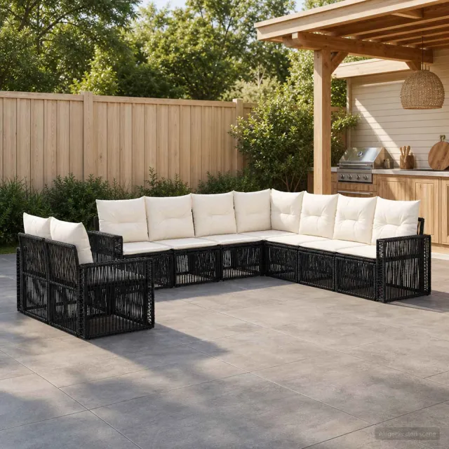 vidaXL Tuinbankenset 9 st 9-zits Zwart en Cream Wit poly rattan, foto 2