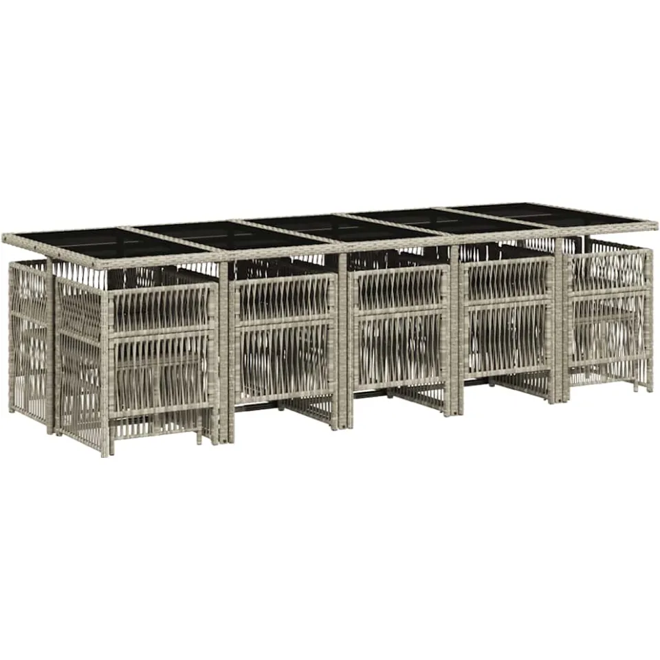 vidaXL 15-delige Tuinset met kussens poly rattan lichtgrijs grijs, foto 2