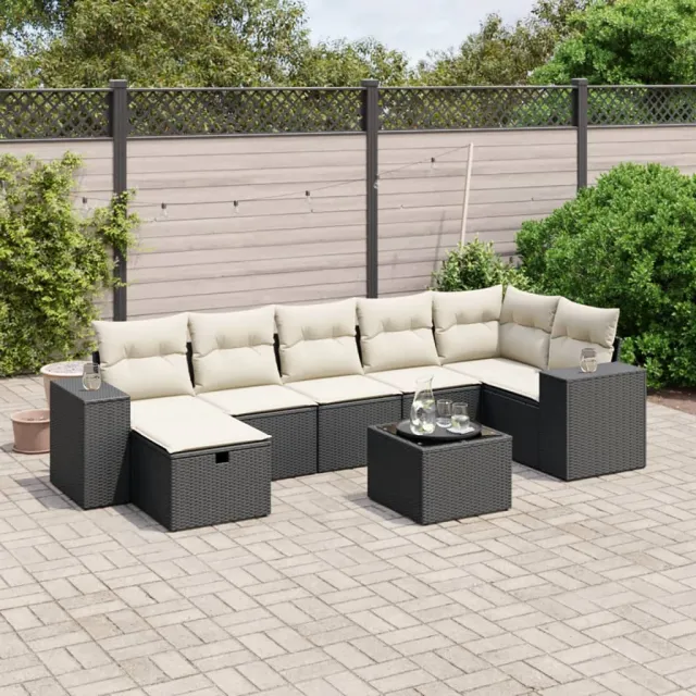 vidaXL 8-delige Loungeset met kussens poly rattan zwart, foto 2