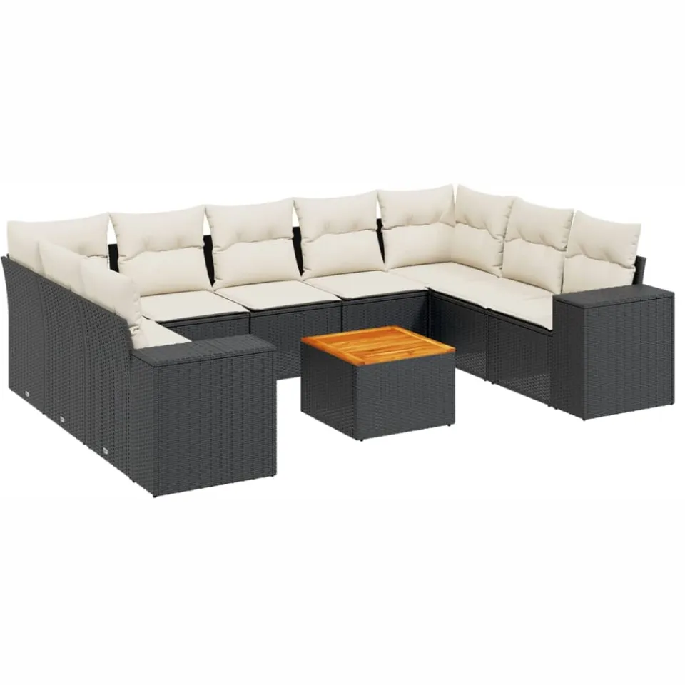 vidaXL 10-delige Loungeset met kussens poly rattan zwart, foto 3