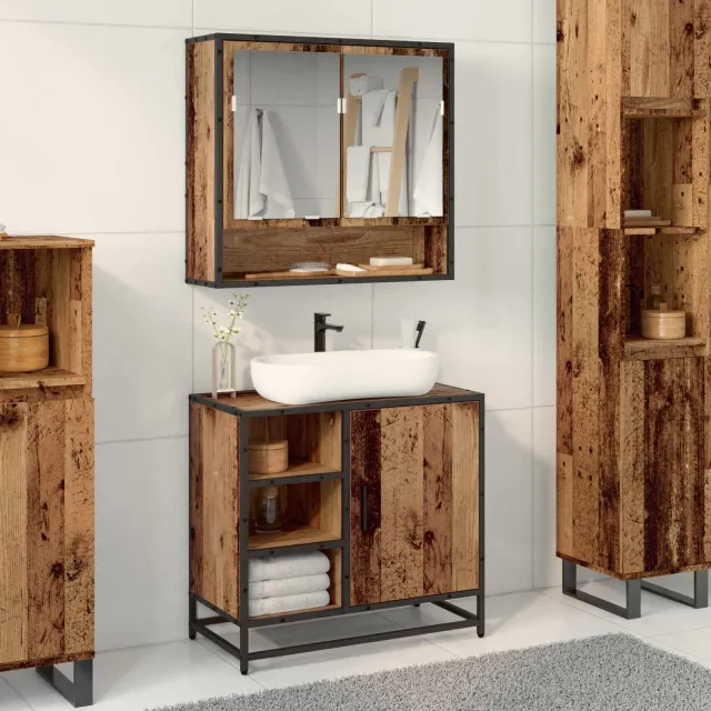 vidaXL Badkamermeubelset 2 st Oud Hout 65 x 33 x 60 cm Bewerkt hout bruin, foto 2