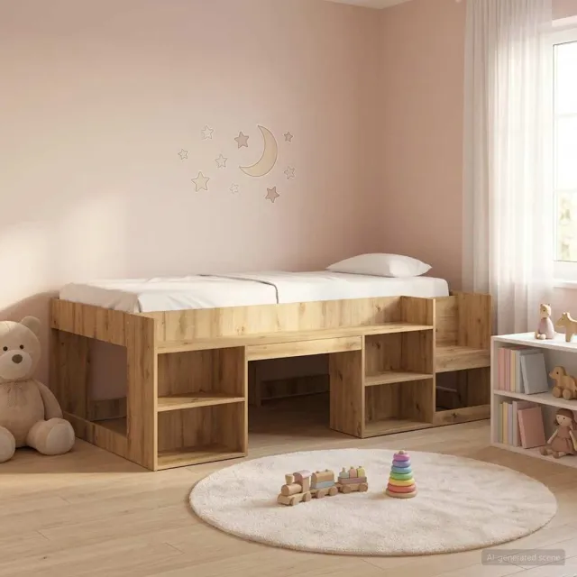 vidaXL Jeugd bedframe met opbergruimte Artisanaal eiken 75 x 190 cm Bruin