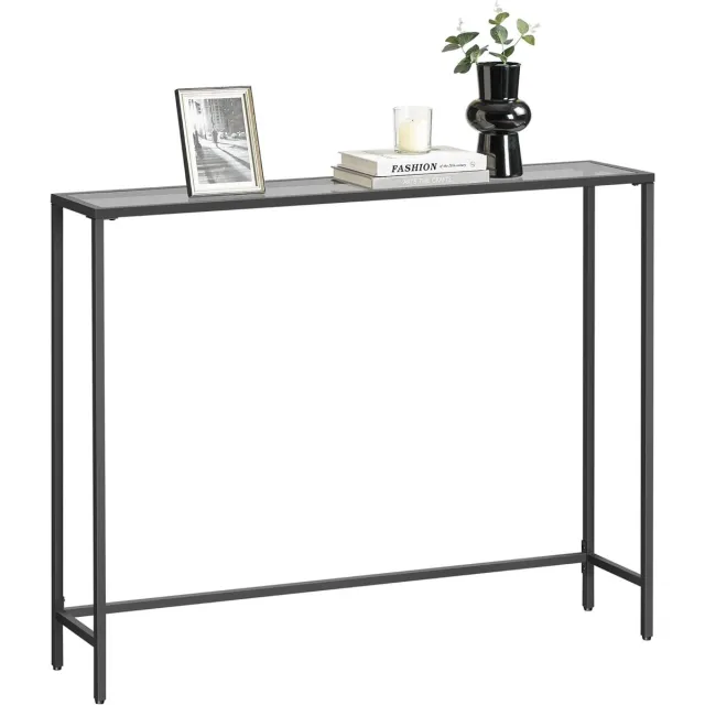 Vasagle Wandtafel – Haltafel met Glazen Bovenblad - Smalle Consoletafel voor Gang & Woonkamer - Stevig en Stabiel – Zwart/Grijs