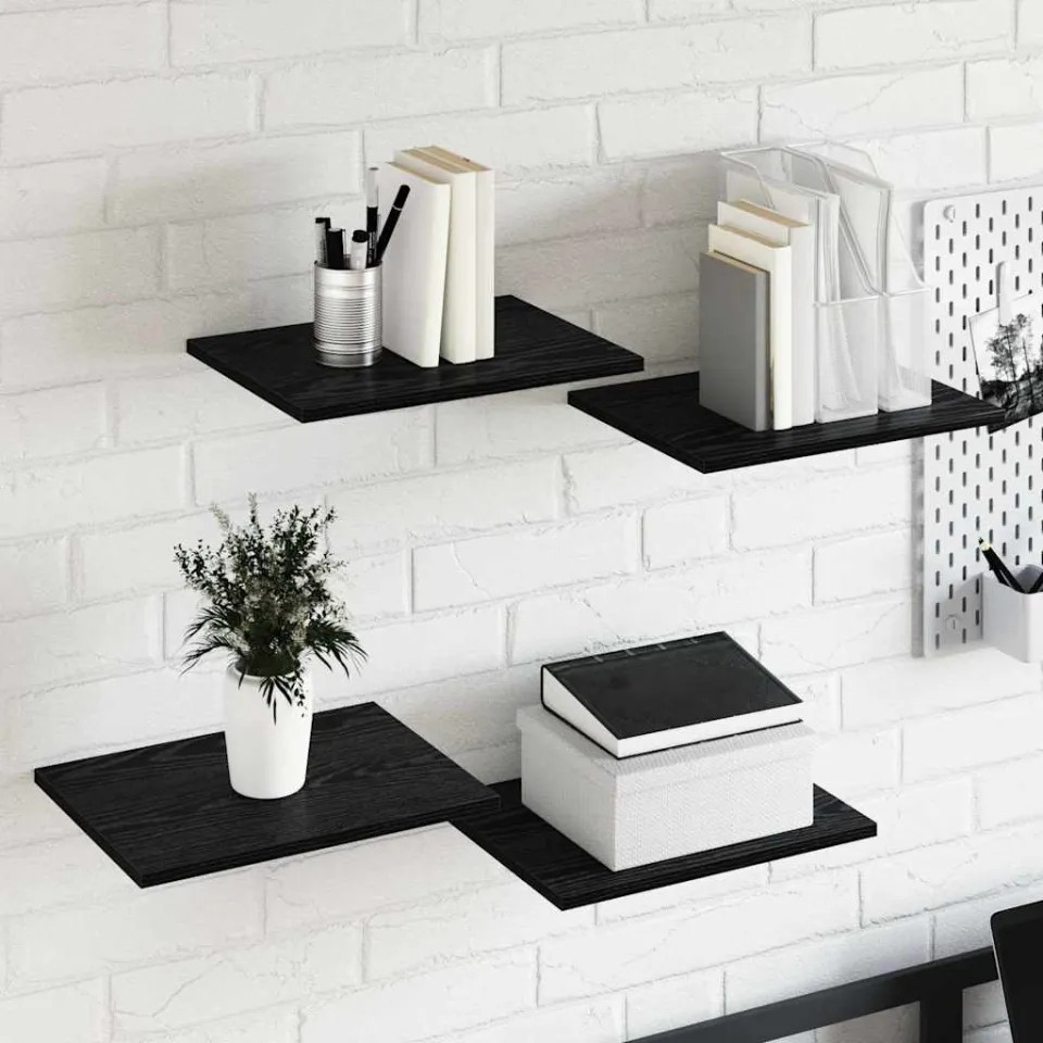 vidaXL Boekenplank Bord 3-laags 4 st 40 x 30 x 1,5 cm Bewerkt hout zwart, foto 4