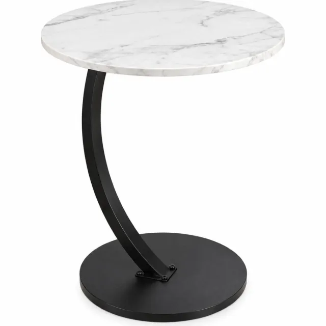Ceruzo Bijzettafel C-Shape – Wit Marmerlook – Ø40 cm – Hoogte 60 cm Zwart