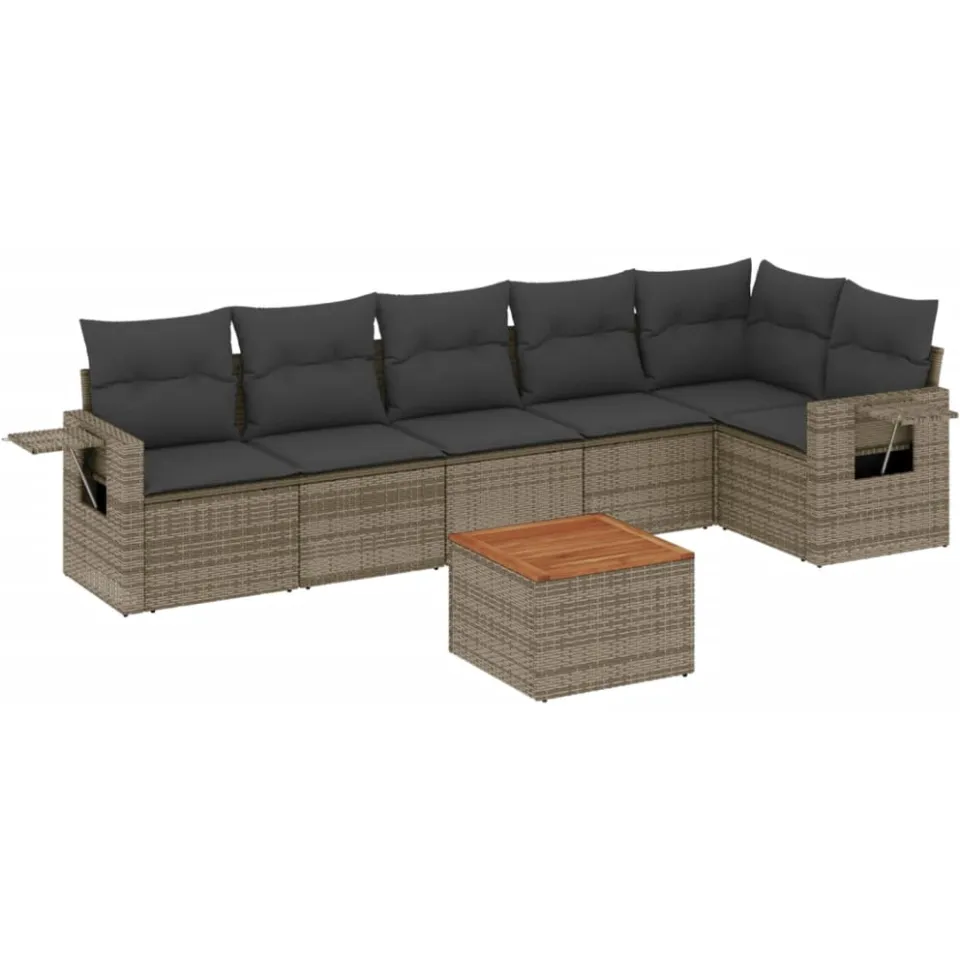 vidaXL 7-delige Loungeset met kussens poly rattan grijs, foto 3