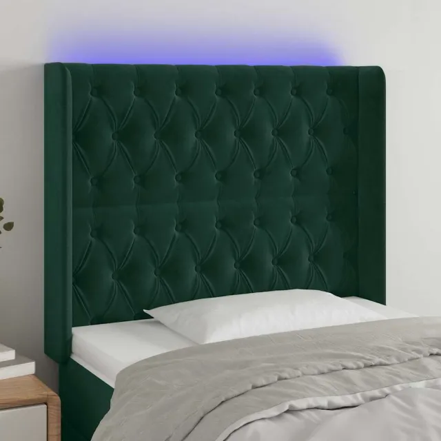 vidaXL Hoofdbord LED 103x16x118/128 cm fluweel donkergroen