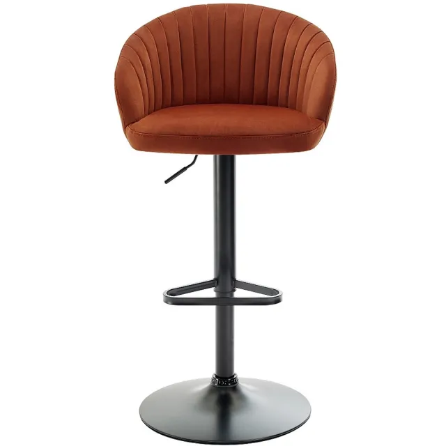 Vente-unique Set van 2 barkrukken van fluweel en zwart metaal - Verstelbare hoogte - Terracotta - DORALIZ