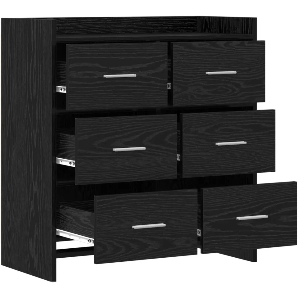 vidaXL Dressoir Zwart eiken 75 x 33 x 80 cm Bewerkt hout, foto 4