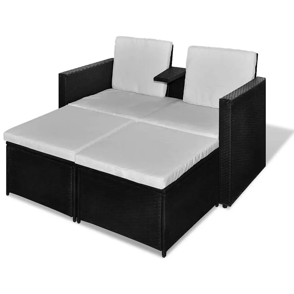vidaXL 4-delige Loungeset met kussens poly rattan zwart, foto 3