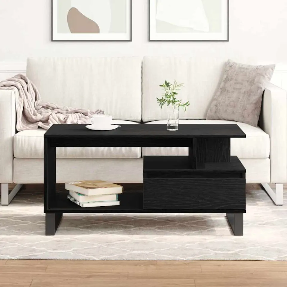 vidaXL Salontafel Zwart Eiken 90 x 49 x 45 cm Bewerkt hout, foto 4