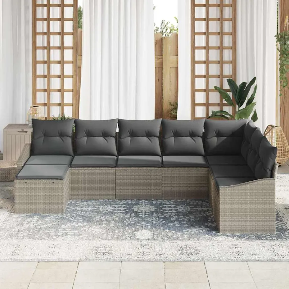vidaXL Tuin Sofa Set 8 st Lichtgrijs poly rattan, foto 3
