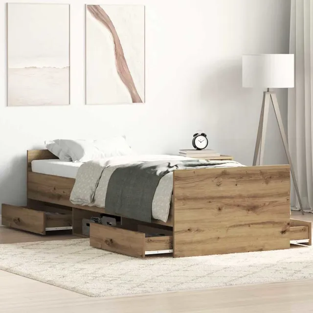 vidaXL Bedframe met lade Artisan Eiken 193 x 78 x 50 cm Bewerkt hout Bruin