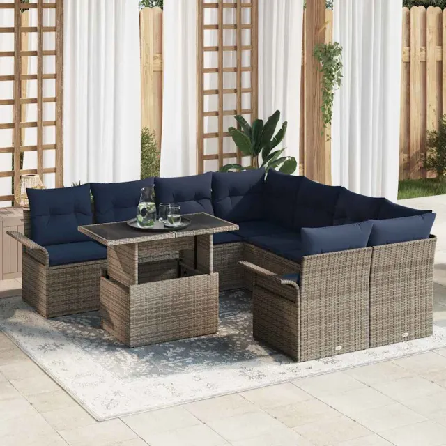 vidaXL Tuin Sofa Set 9 st Grijs poly rattan, foto 2