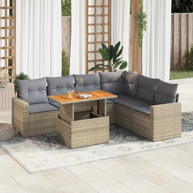 vidaXL 7-delige Loungeset met kussens poly rattan beige, foto 2