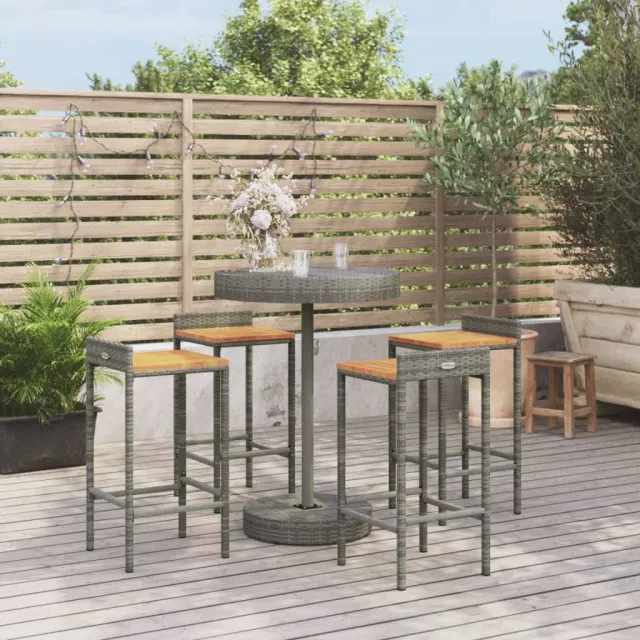 vidaXL 5-delige Tuinbarset poly rattan en massief acaciahout grijs, foto 2