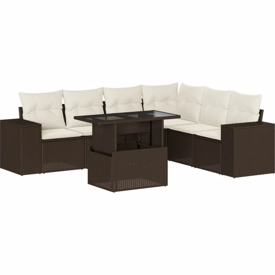 vidaXL 7-delige Loungeset met kussens poly rattan bruin