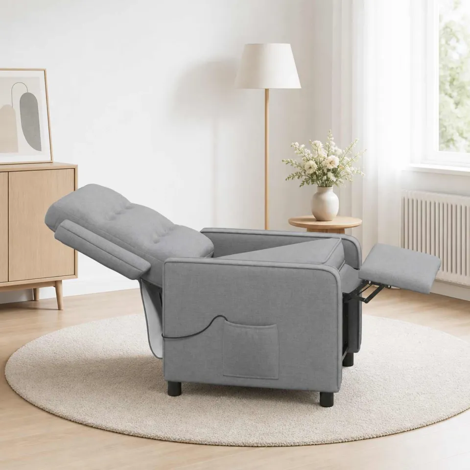 vidaXL Massage-relaxstoel Lichtgrijs 65 x 93 x 102 cm Stof, foto 4