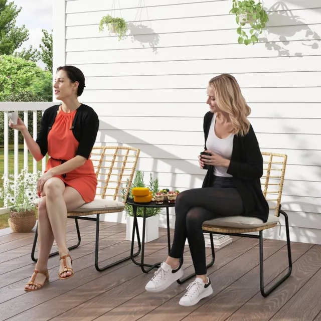 HAUSS SPOLE Balkonmeubelset 3 Delig 2 Personen - Stapelbare Stoelen Met Kussens - Voor Balkon En Terras - Rattan - Beige