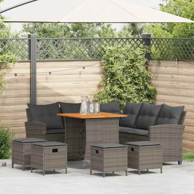 vidaXL 6-delige tuinbankset met kussens L-vormig grijs polyrotan