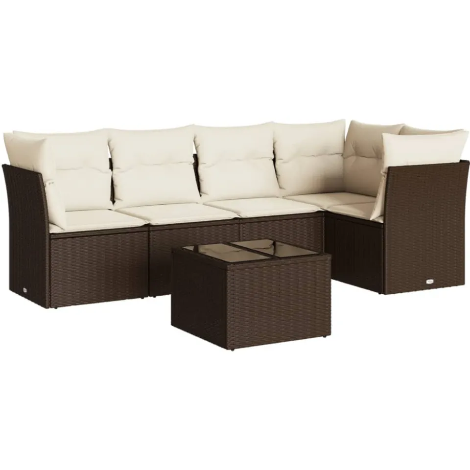 vidaXL 6-delige Loungeset met kussens poly rattan bruin, foto 4