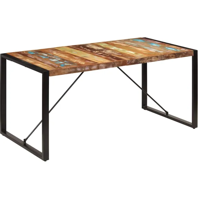 vidaXL Eettafel 160x80x75 cm massief gerecycled hout Meerkleurig
